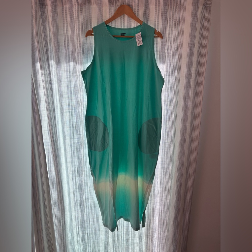 NWT Lands' End Aqua Sleeveless Midi Dress with Sleeves